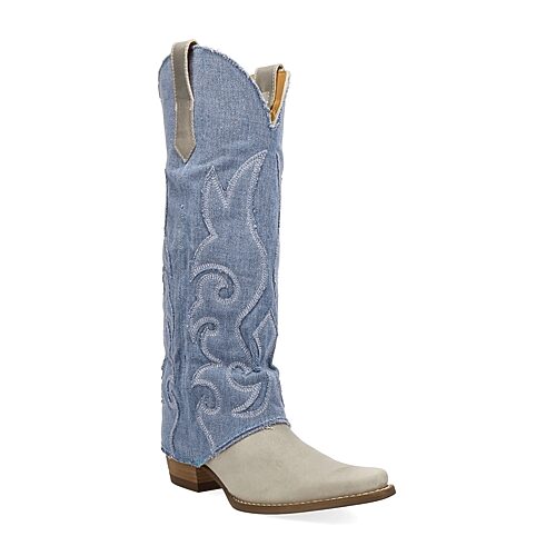 Dingo Womens Blue Jean Baby Block Heel Cowboy Boots In White