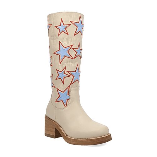 Dingo Womens American Dream Block Heel Cowboy Boots In White