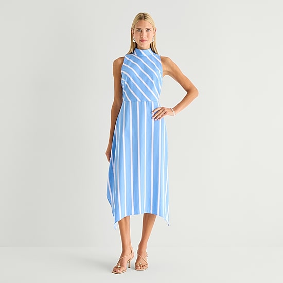 Worthington Womens Midi Halter Neck Sleeveless Dress