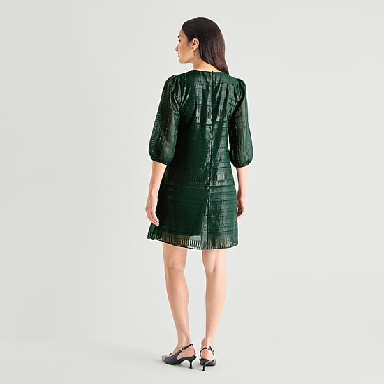 Marc New York Womens Round Neck 3/4 Sleeve Shift Dress