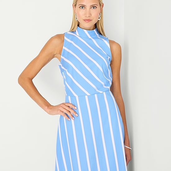 Worthington Womens Midi Halter Neck Sleeveless Dress