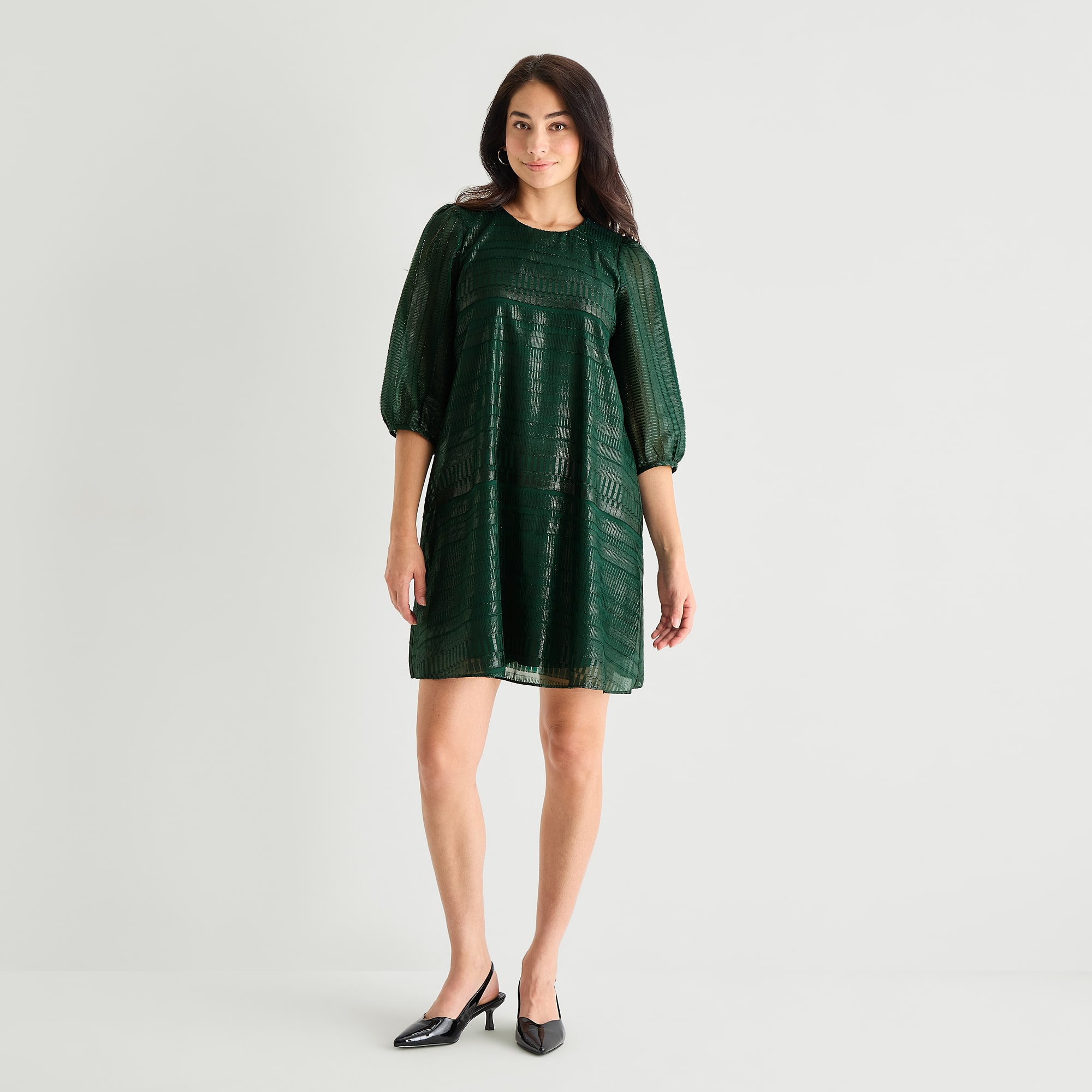 Marc New York Womens Round Neck 3/4 Sleeve Shift Dress