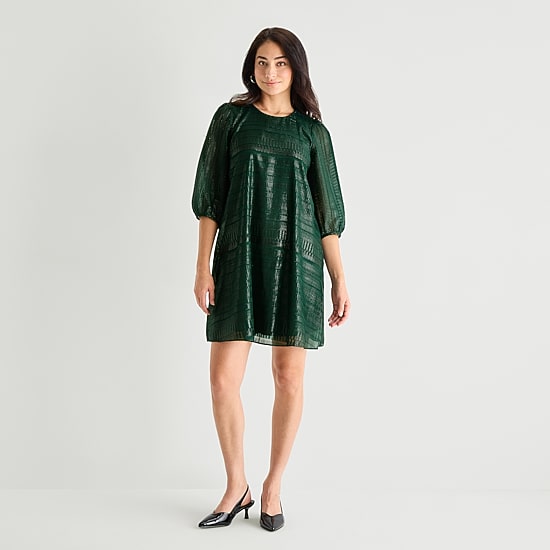 Marc New York Womens Round Neck 3/4 Sleeve Shift Dress