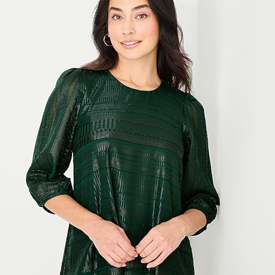 Marc New York Womens Round Neck 3/4 Sleeve Shift Dress