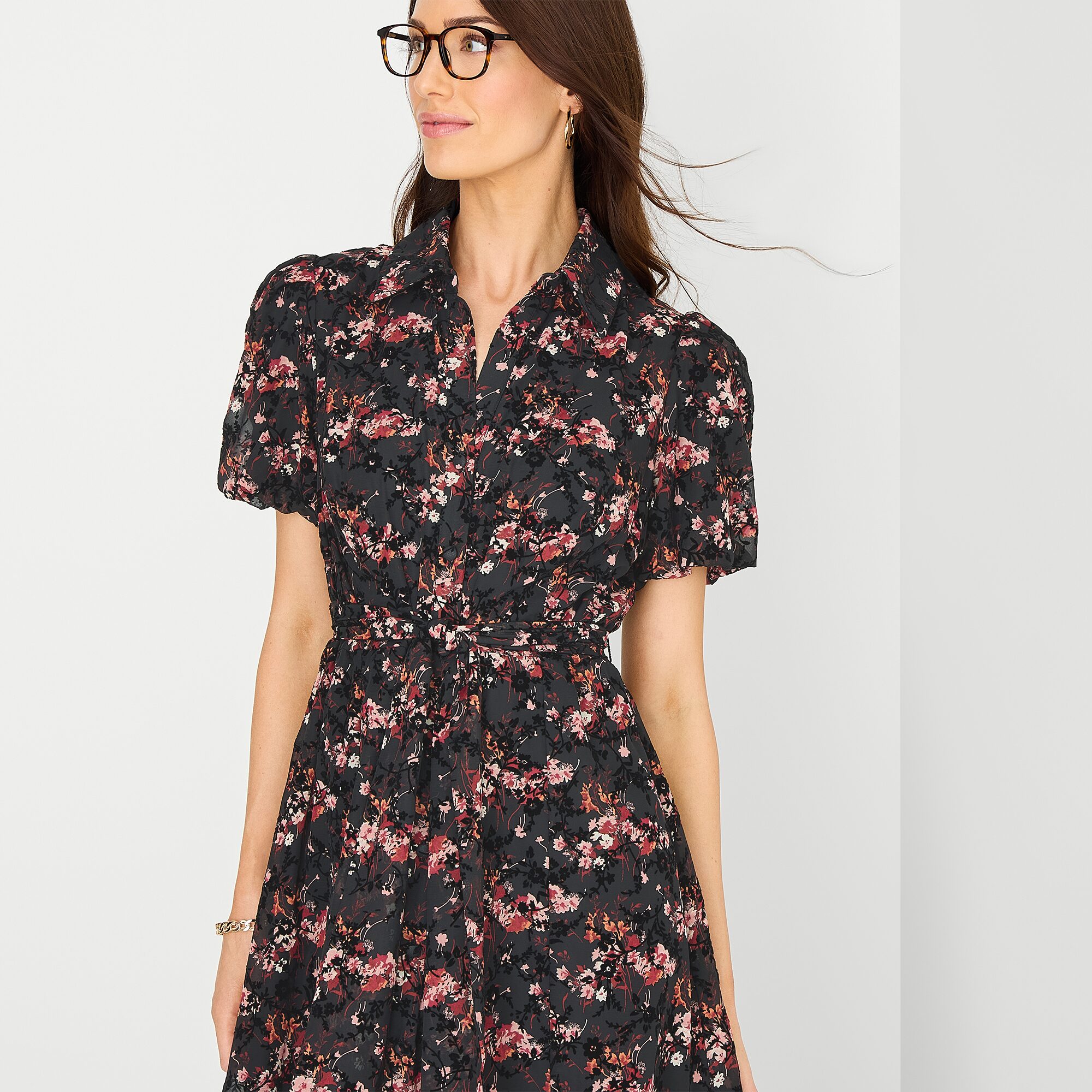Studio 1 Womens Short Sleeve Midi Floral Shirt Dress