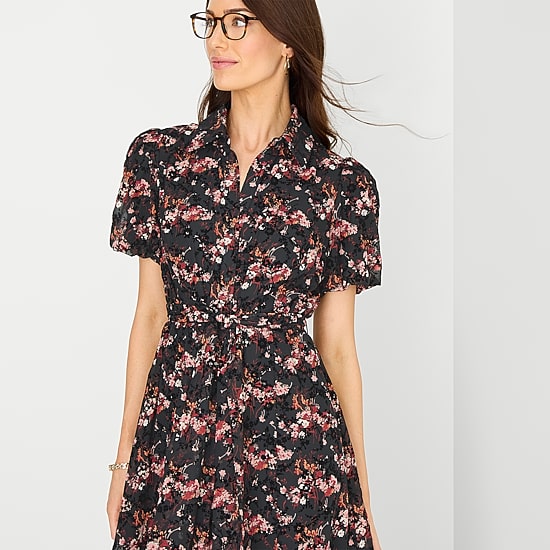 Studio 1 Womens Short Sleeve Midi Floral Shirt Dress