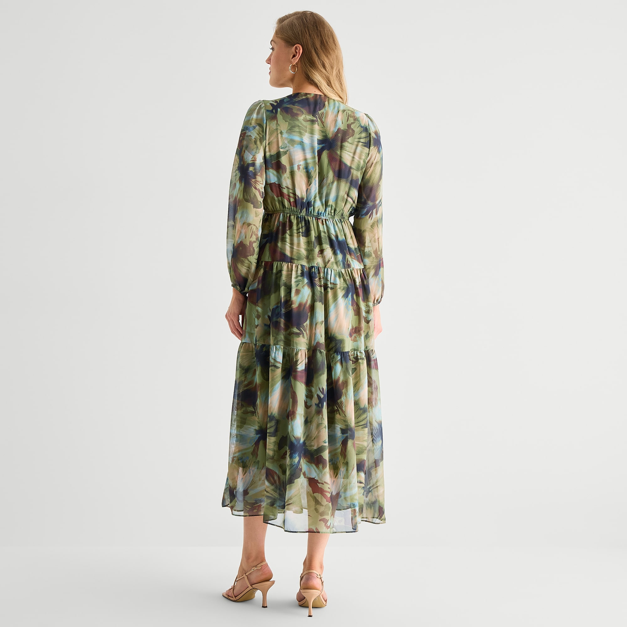 Isabel & Nina Womens V Neck Long Sleeve Bishop Maxi Dress