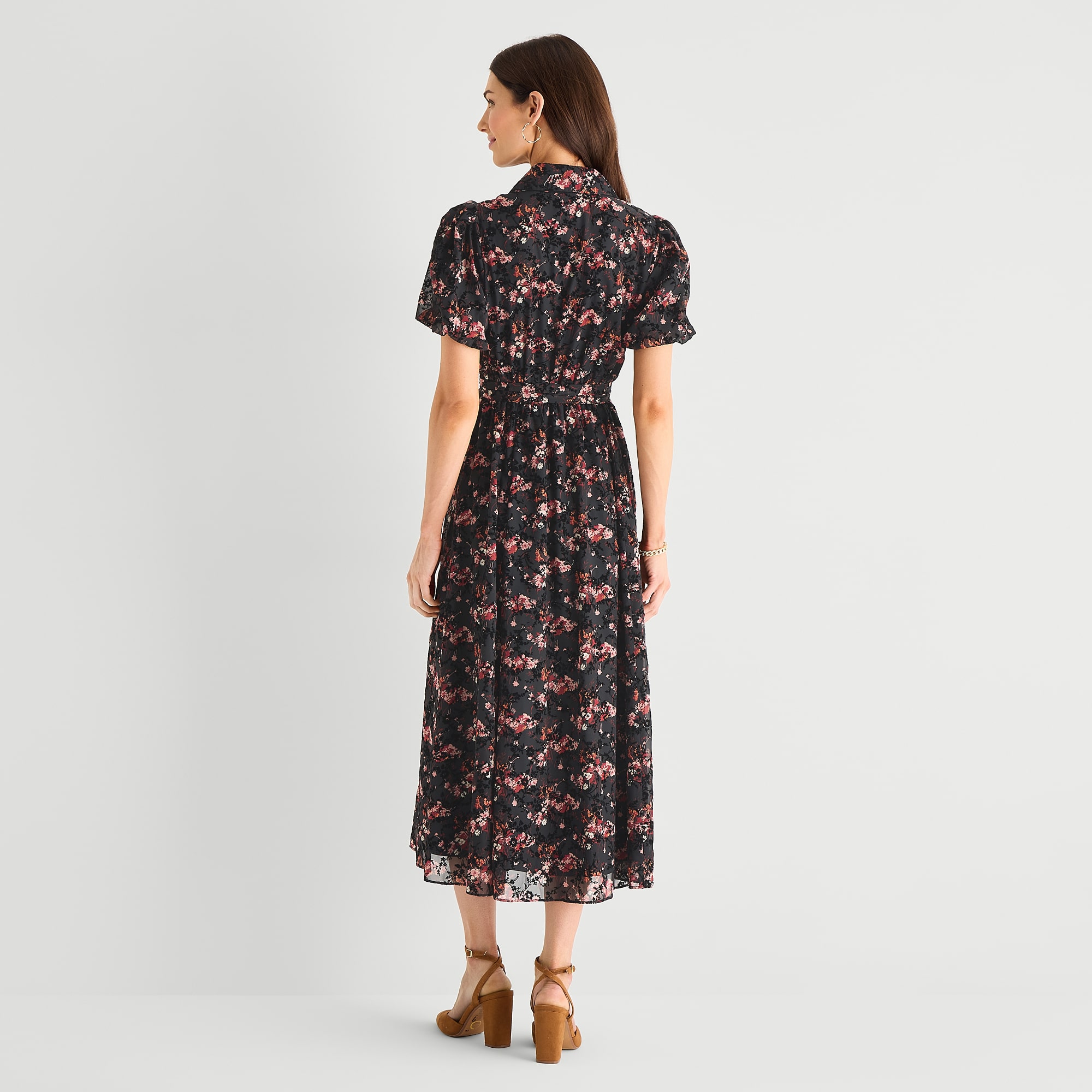 Studio 1 Womens Short Sleeve Midi Floral Shirt Dress