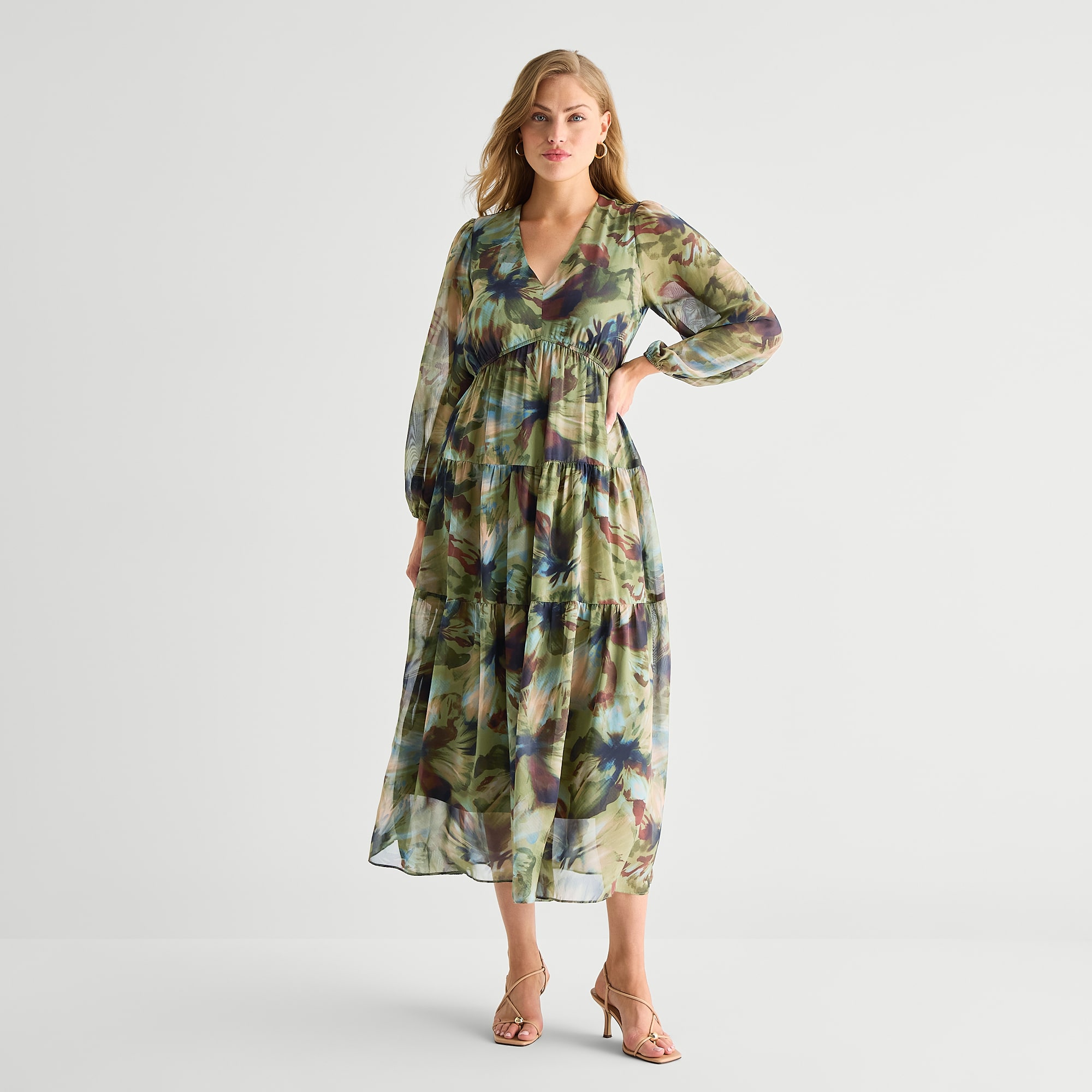 Isabel & Nina Womens V Neck Long Sleeve Bishop Maxi Dress