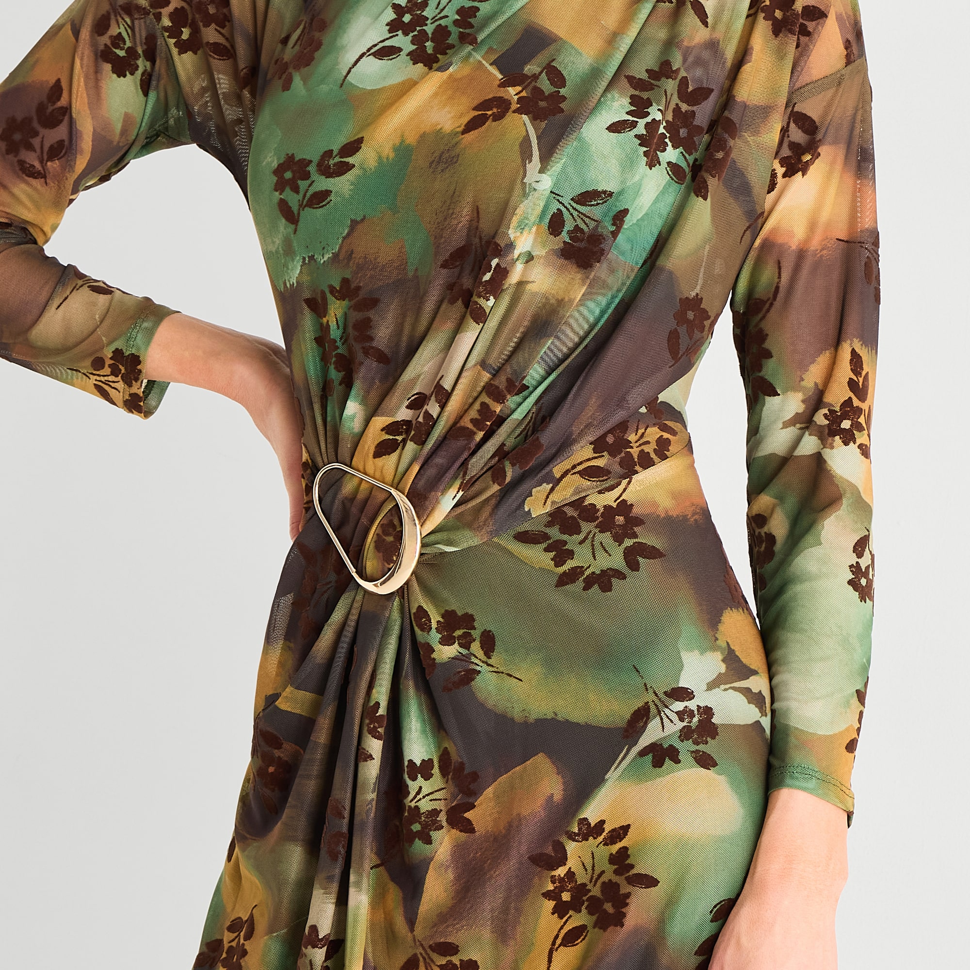 Perceptions Womens Mock Neck Long Sleeve Floral Fit + Flare Dress