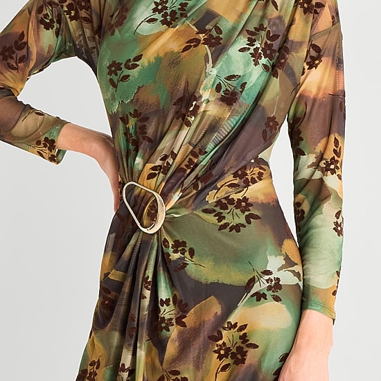 Perceptions Womens Mock Neck Long Sleeve Floral Fit + Flare Dress
