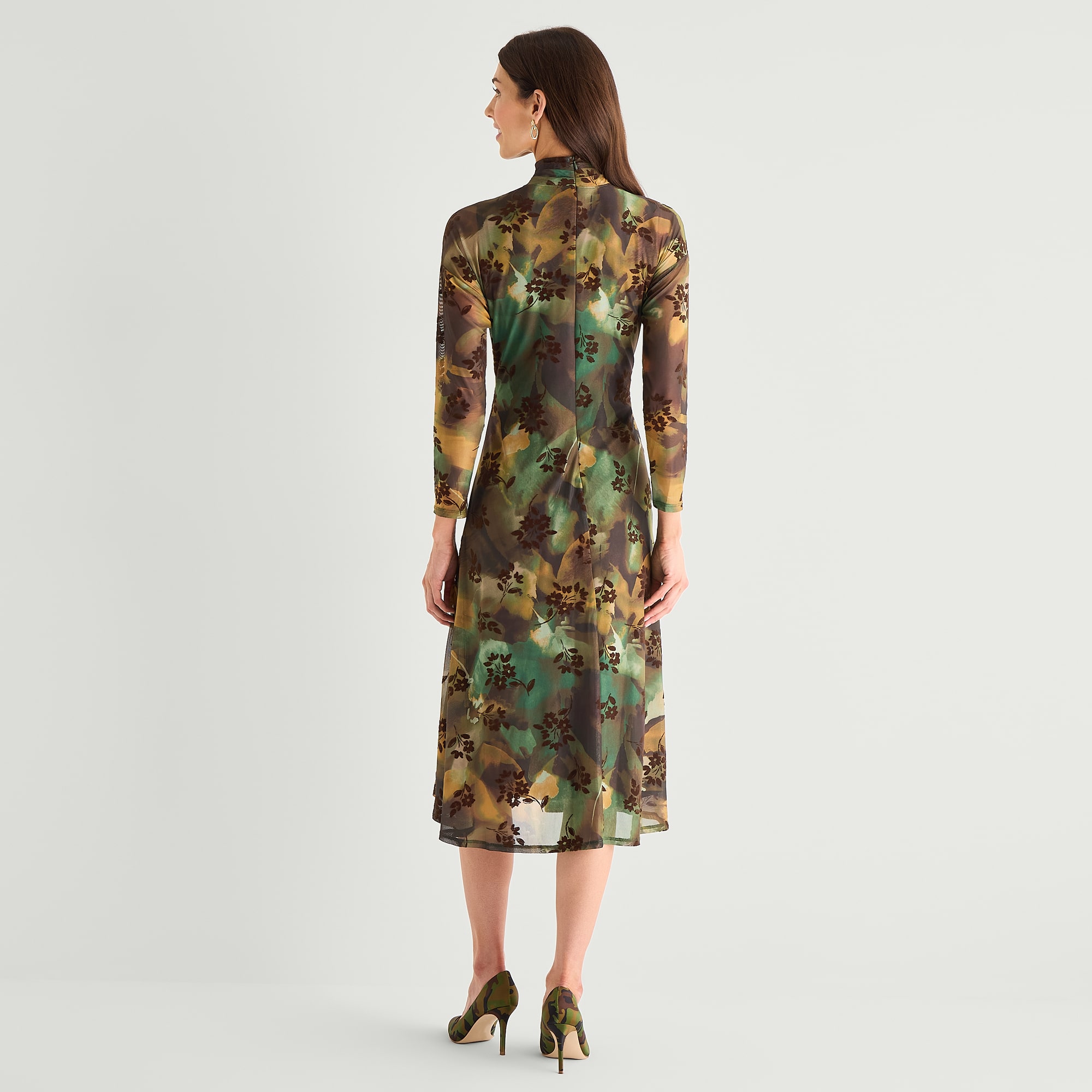 Perceptions Womens Mock Neck Long Sleeve Floral Fit + Flare Dress