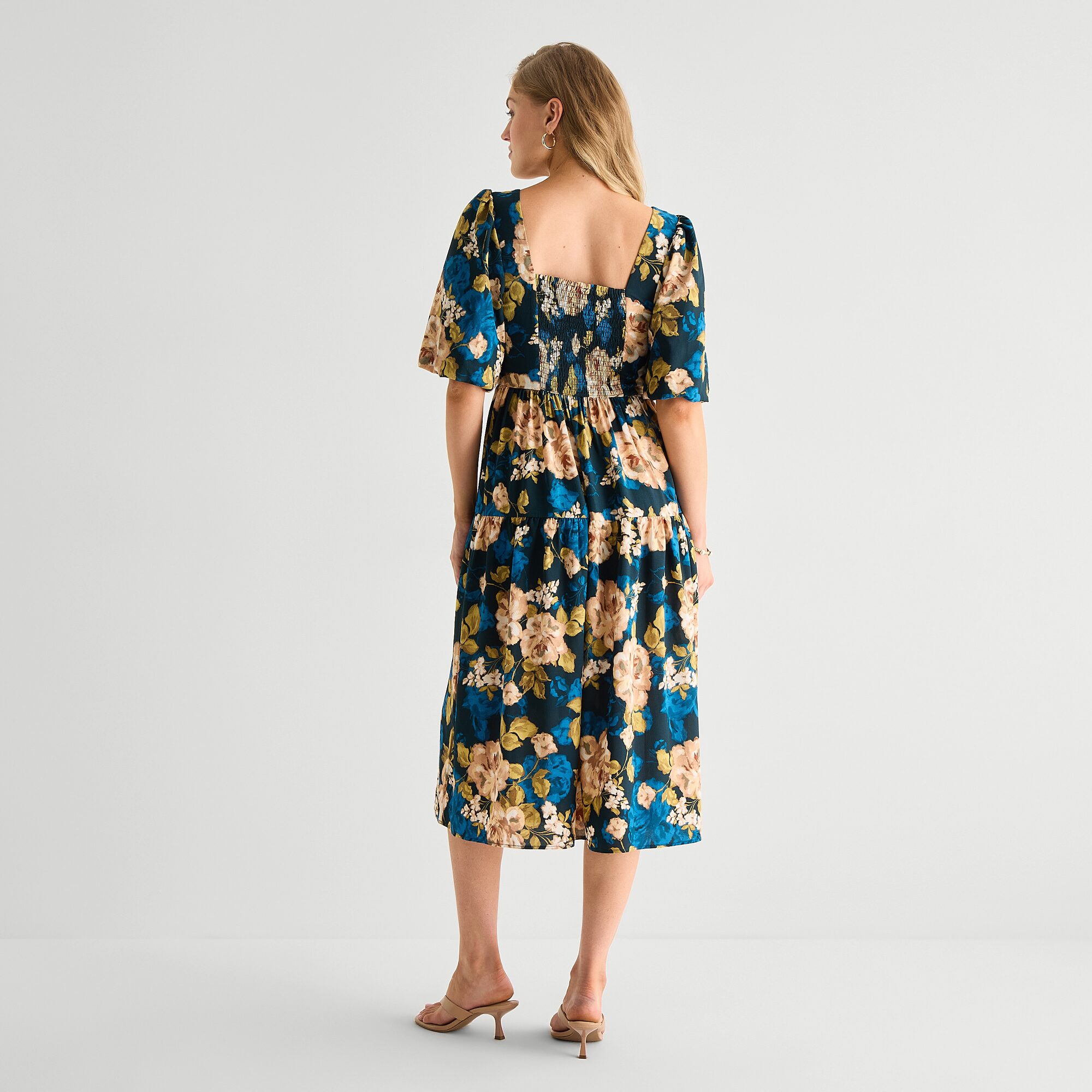Isabel & Nina Womens Midi Round Neck Short Sleeve Floral Shift Dress