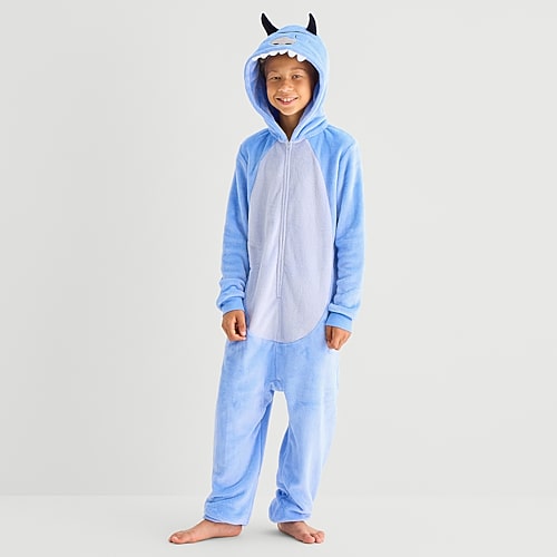 North Pole Trading Co . Fleece Long Sleeve Hooded One Piece Pajama In Blue