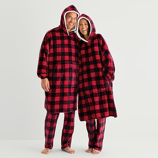 North Pole Trading Co. Unisex Adult Fleece Long Sleeve Hooded Matching Family Nightgown