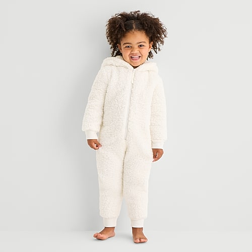 North Pole Trading Co . Sherpa Long Sleeve Hooded One Piece Pajama In White