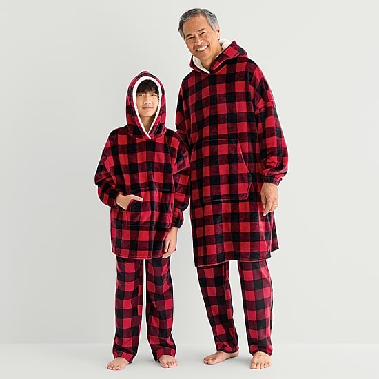 North Pole Trading Co. Unisex Adult Fleece Long Sleeve Hooded Matching Family Nightgown