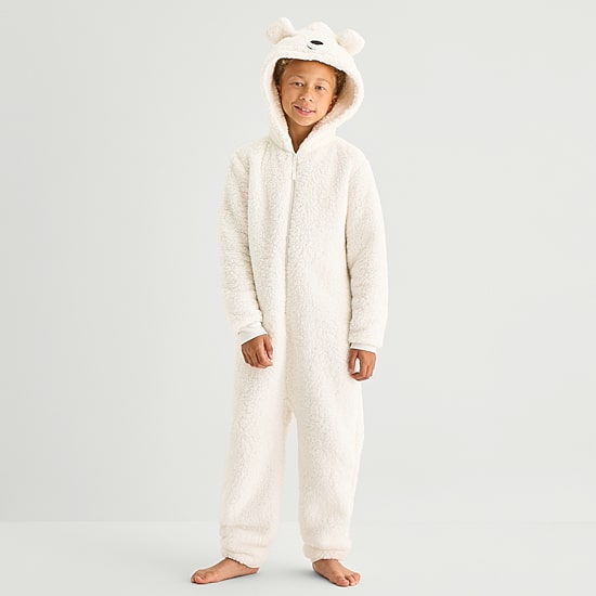North Pole Trading Co. Little & Big Kid Unisex Sherpa Long Sleeve Hooded Matching Family One Piece Pajama