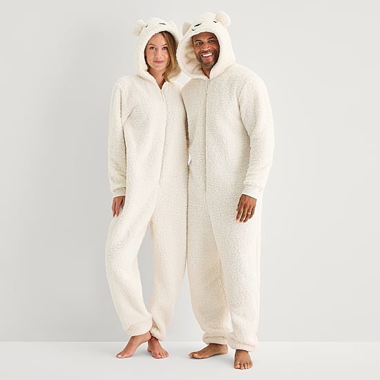 North Pole Trading Co. Sherpa Long Sleeve Hooded Matching Family One Piece Pajama