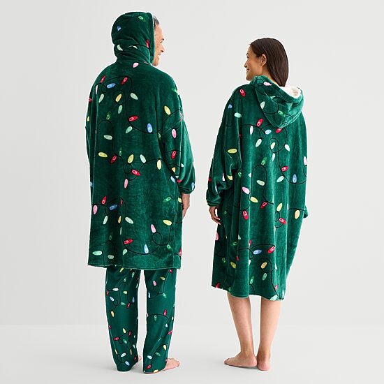 North Pole Trading Co. Unisex Adult Fleece Long Sleeve Hooded Matching Family Nightgown