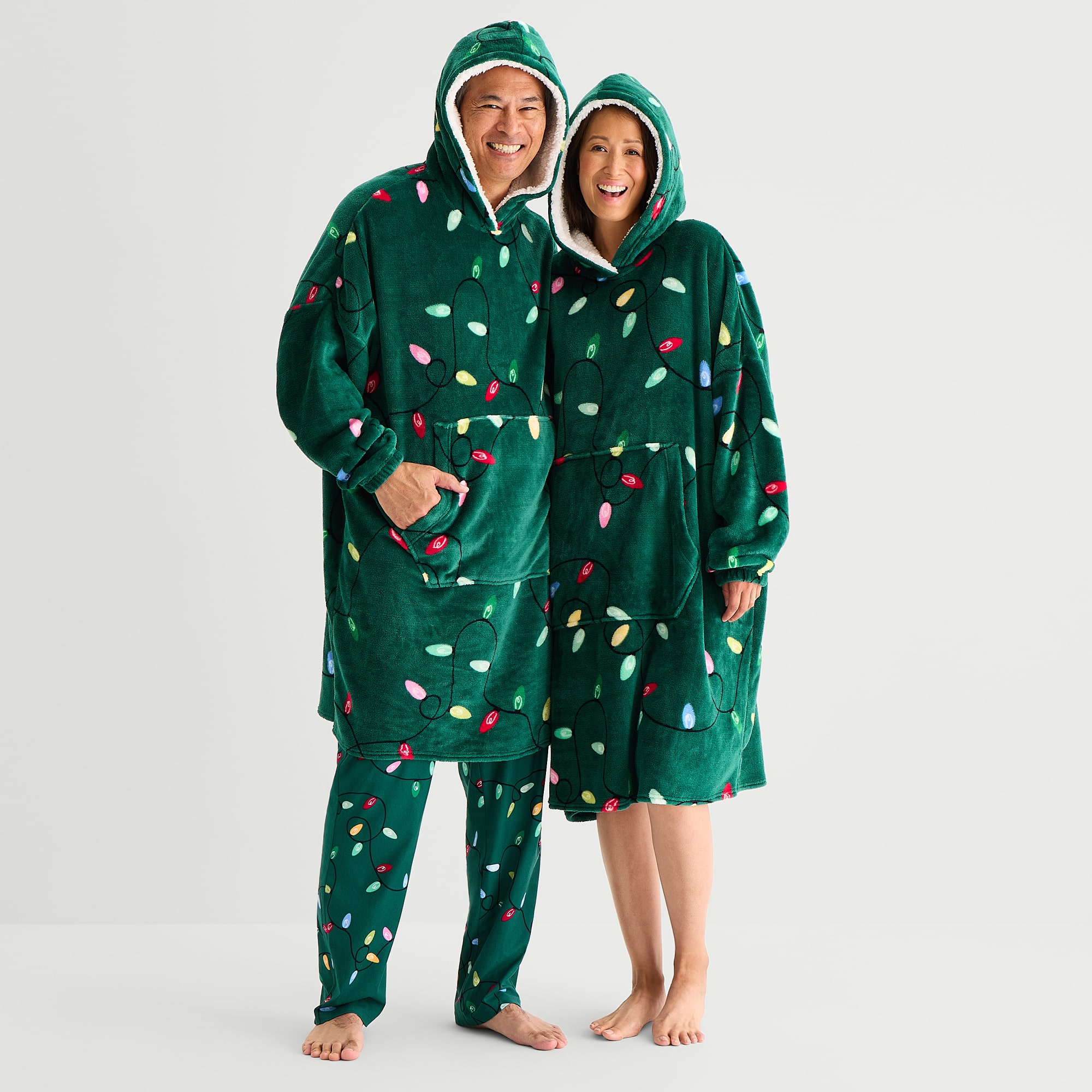 North Pole Trading Co. Unisex Adult Fleece Long Sleeve Hooded Matching Family Nightgown