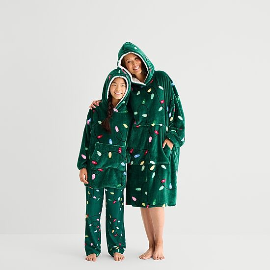 North Pole Trading Co. Unisex Adult Fleece Long Sleeve Hooded Matching Family Nightgown