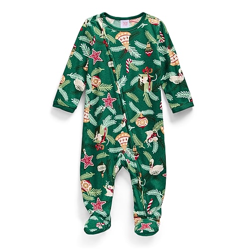 North Pole Trading Co . Baby Unisex Fleece Long Sleeve Crew Neck Matching Family Footed Pajamas In Green