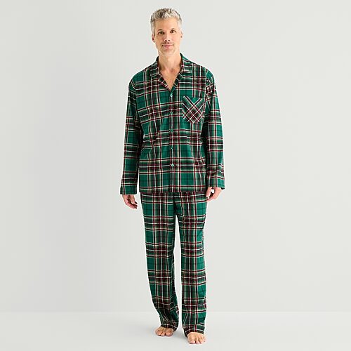 North Pole Trading Co . Mens Fleece Long Sleeve 2-pc. Pajama Set In Green