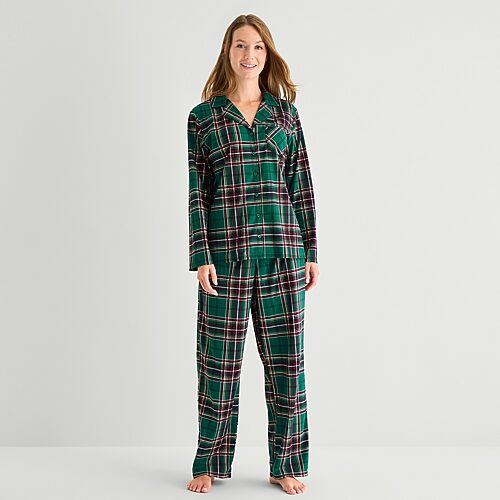 North Pole Trading Co . Womens Fleece Long Sleeve 2-pc. Pajama Set In Green