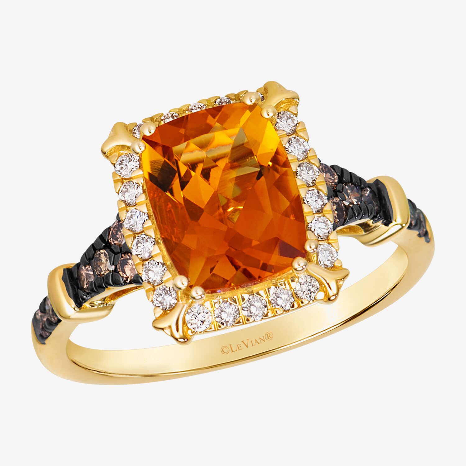 Levian Corp Le Vian Womens 1/3 CT. T.W. Genuine Orange Citrine 14K Gold Cushion Halo Side Stone Cocktail Ring