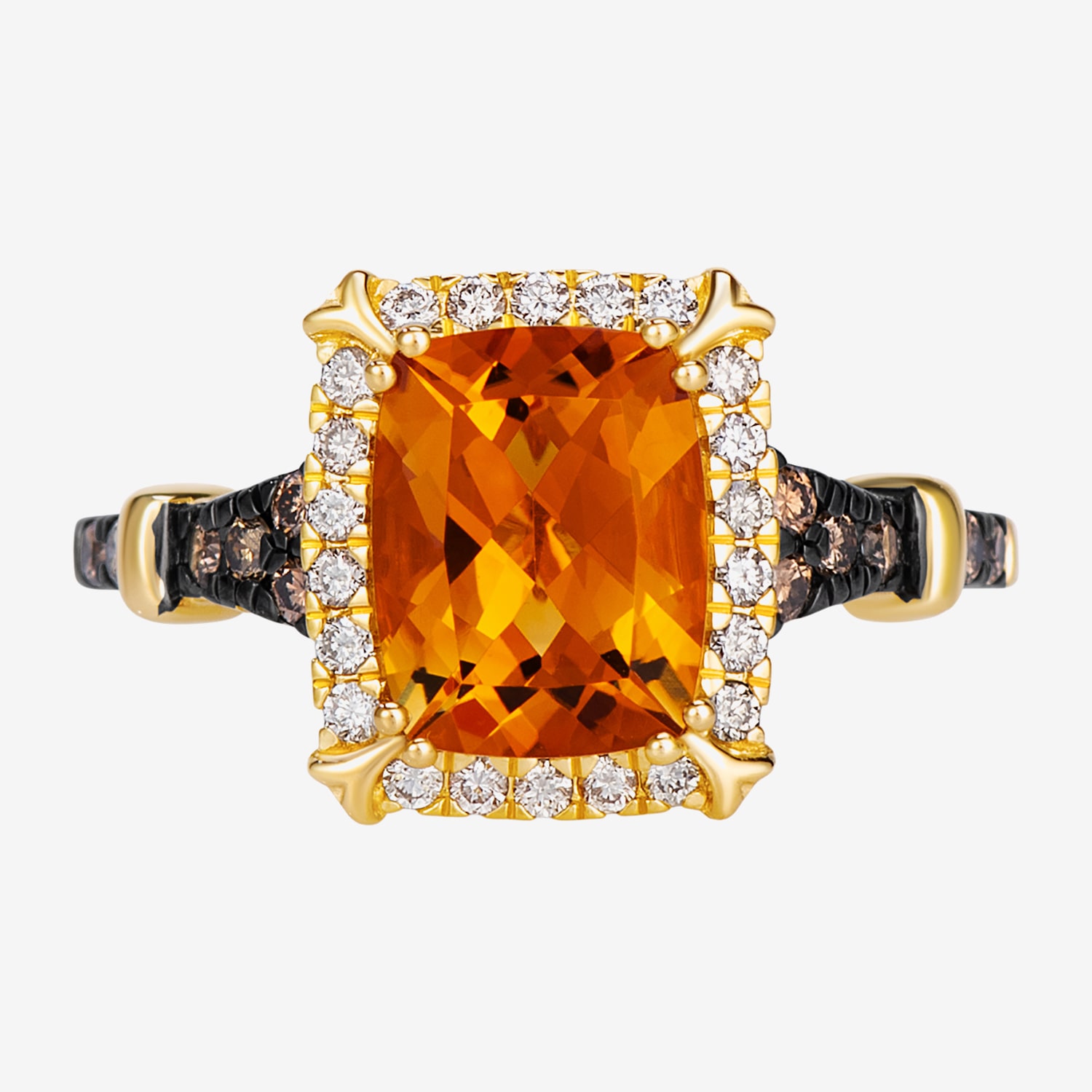 Levian Corp Le Vian Womens 1/3 CT. T.W. Genuine Orange Citrine 14K Gold Cushion Halo Side Stone Cocktail Ring