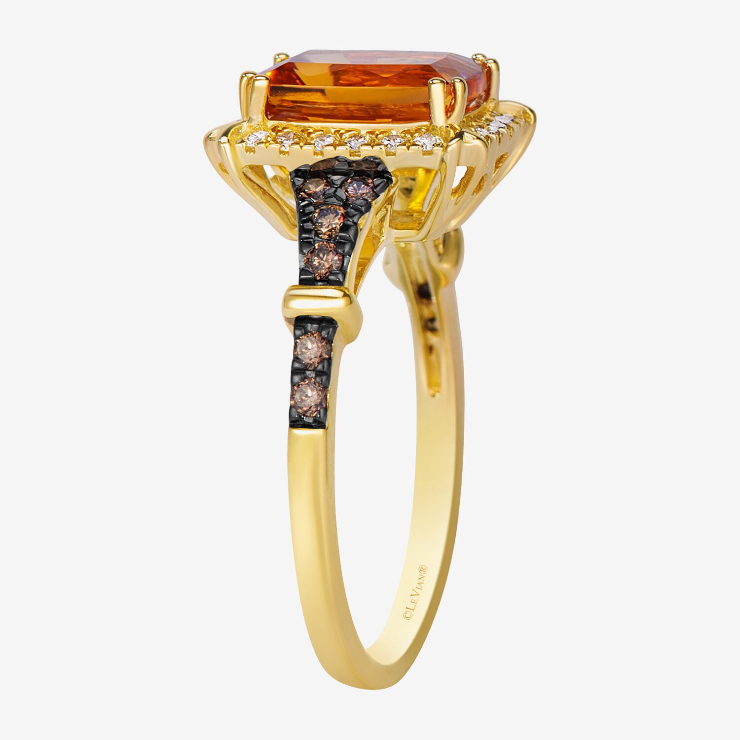 Levian Corp Le Vian Womens 1/3 CT. T.W. Genuine Orange Citrine 14K Gold Cushion Halo Side Stone Cocktail Ring
