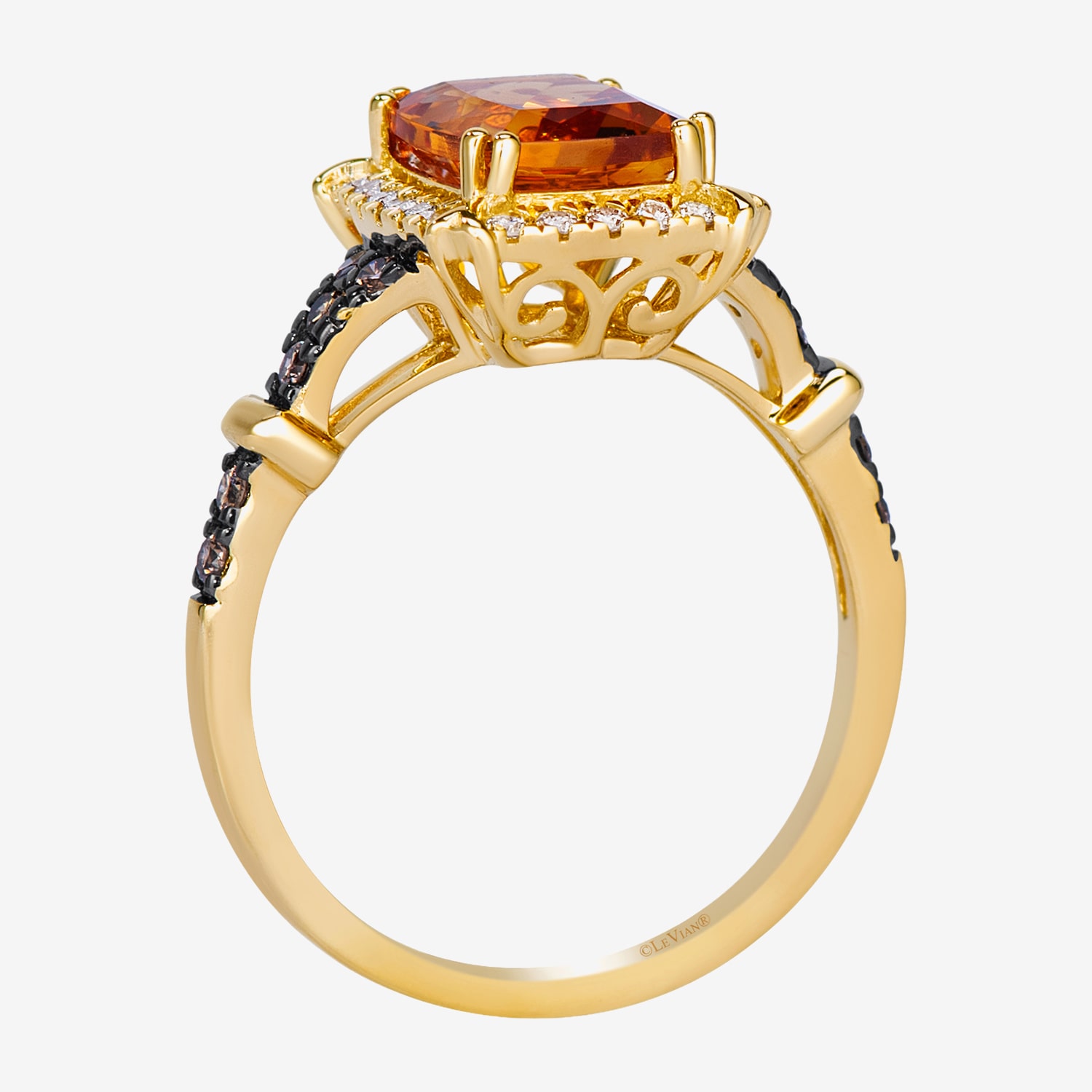 Levian Corp Le Vian Womens 1/3 CT. T.W. Genuine Orange Citrine 14K Gold Cushion Halo Side Stone Cocktail Ring