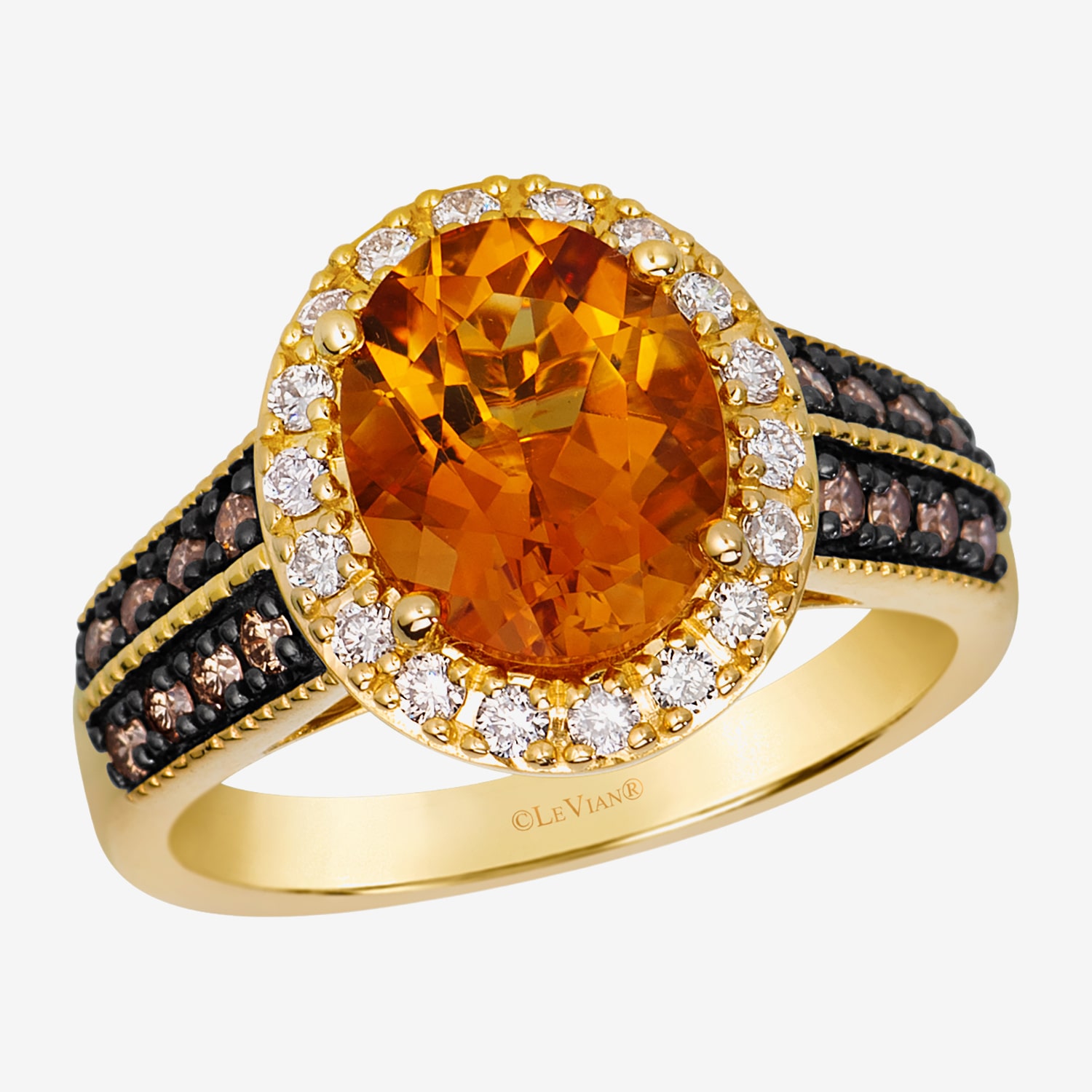 Levian Corp Le Vian Womens 1/2 CT. T.W. Genuine Orange Citrine 14K Gold Oval Halo Side Stone Cocktail Ring