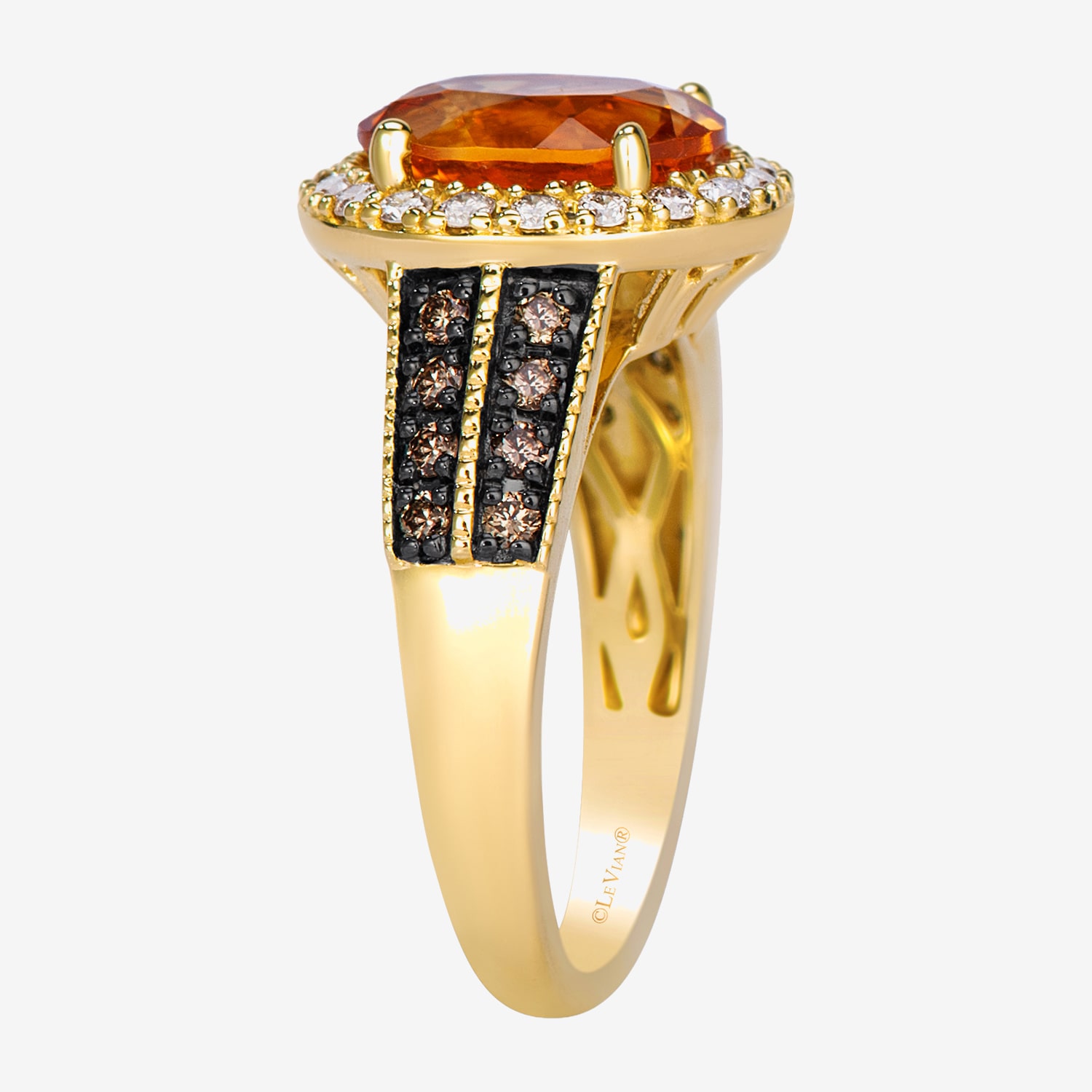 Levian Corp Le Vian Womens 1/2 CT. T.W. Genuine Orange Citrine 14K Gold Oval Halo Side Stone Cocktail Ring