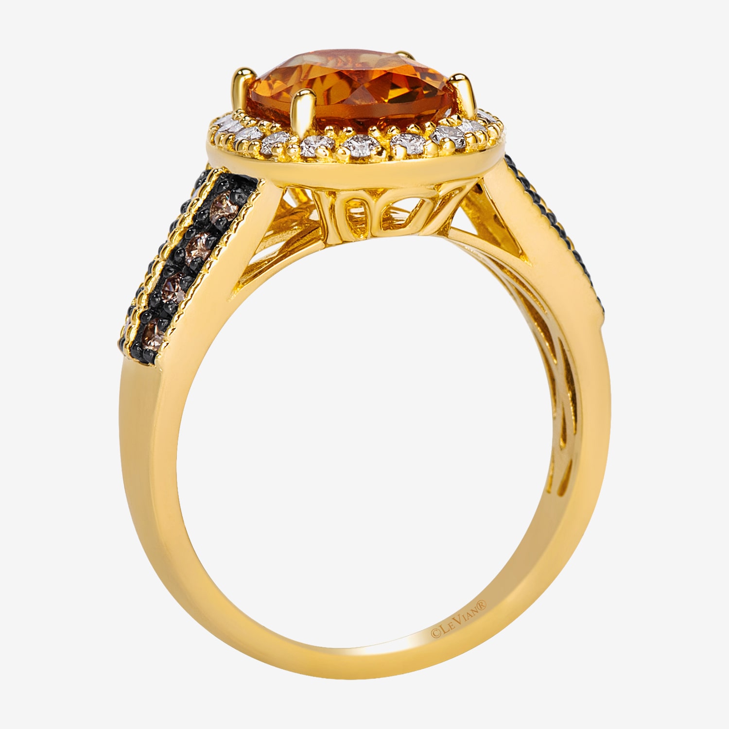 Levian Corp Le Vian Womens 1/2 CT. T.W. Genuine Orange Citrine 14K Gold Oval Halo Side Stone Cocktail Ring