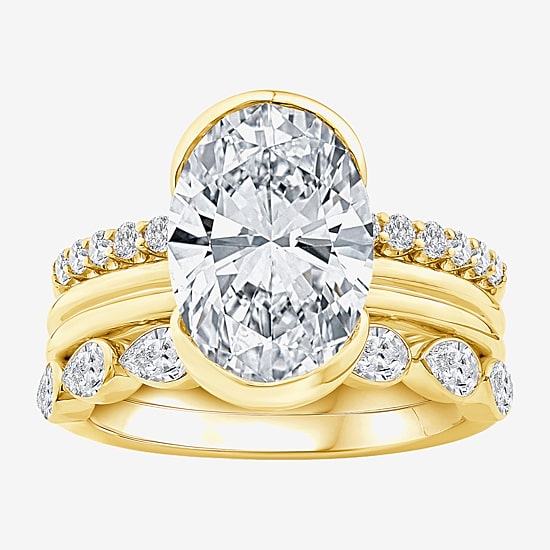 Grown Gorgeous (F / Vs2) Womens 4 CT. T.W. Lab Grown White Diamond 14K Gold Oval Side Stone Bridal Set