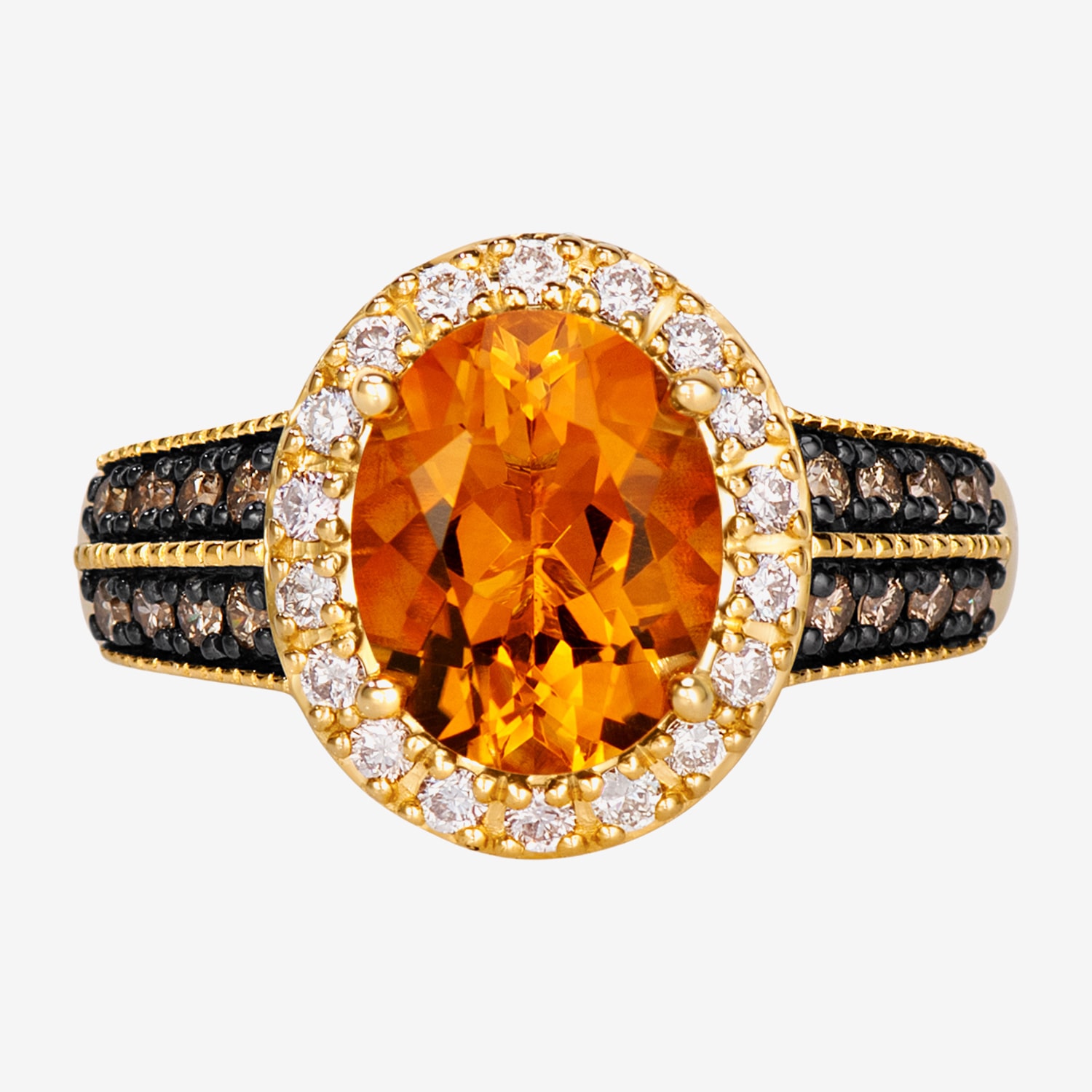 Levian Corp Le Vian Womens 1/2 CT. T.W. Genuine Orange Citrine 14K Gold Oval Halo Side Stone Cocktail Ring