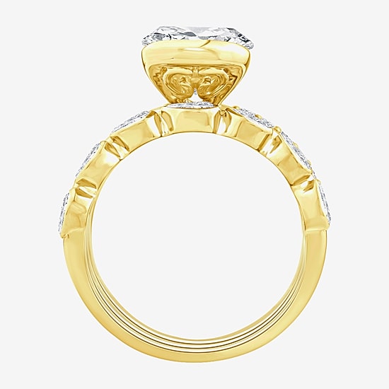Grown Gorgeous (F / Vs2) Womens 4 CT. T.W. Lab Grown White Diamond 14K Gold Oval Side Stone Bridal Set