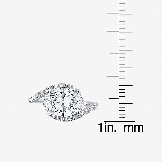 Grown Gorgeous (F / Vs2) Womens 3 CT. T.W. Lab Grown White Diamond 14K Gold Oval Side Stone Engagement Ring