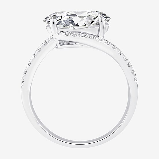 Grown Gorgeous (F / Vs2) Womens 3 CT. T.W. Lab Grown White Diamond 14K Gold Oval Side Stone Engagement Ring