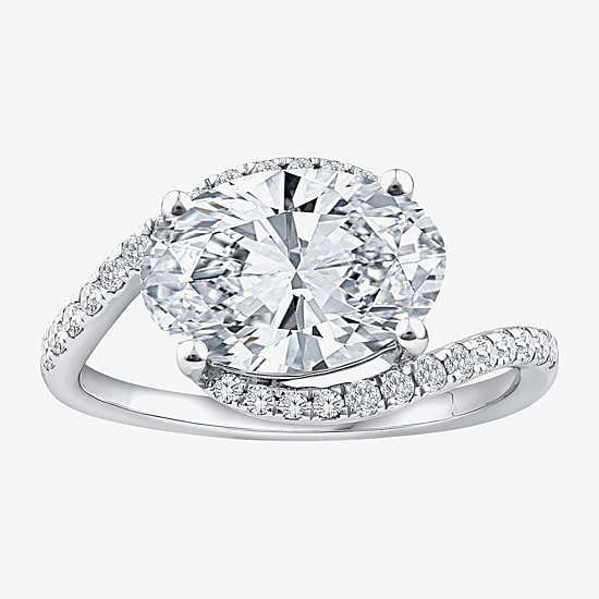 Grown Gorgeous (F / Vs2) Womens 3 CT. T.W. Lab Grown White Diamond 14K Gold Oval Side Stone Engagement Ring