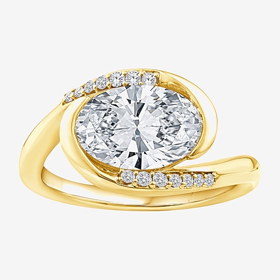 Grown Gorgeous (F / Vs2) Womens 2 1/3 CT. T.W. Lab Grown White Diamond 14K Gold Oval Side Stone Engagement Ring