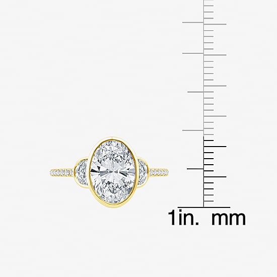 Grown Gorgeous (F / Vs2) Womens 2 3/4 CT. T.W. Lab Grown White Diamond 14K Gold Oval Side Stone 3-Stone Engagement Ring