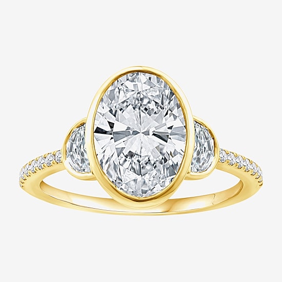 Grown Gorgeous (F / Vs2) Womens 2 3/4 CT. T.W. Lab Grown White Diamond 14K Gold Oval Side Stone 3-Stone Engagement Ring