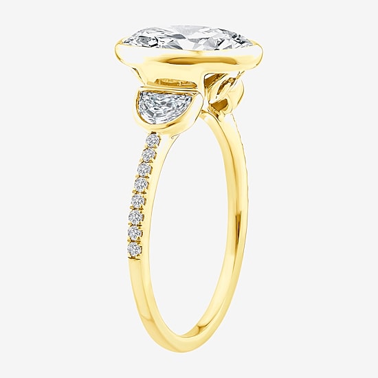 Grown Gorgeous (F / Vs2) Womens 2 3/4 CT. T.W. Lab Grown White Diamond 14K Gold Oval Side Stone 3-Stone Engagement Ring