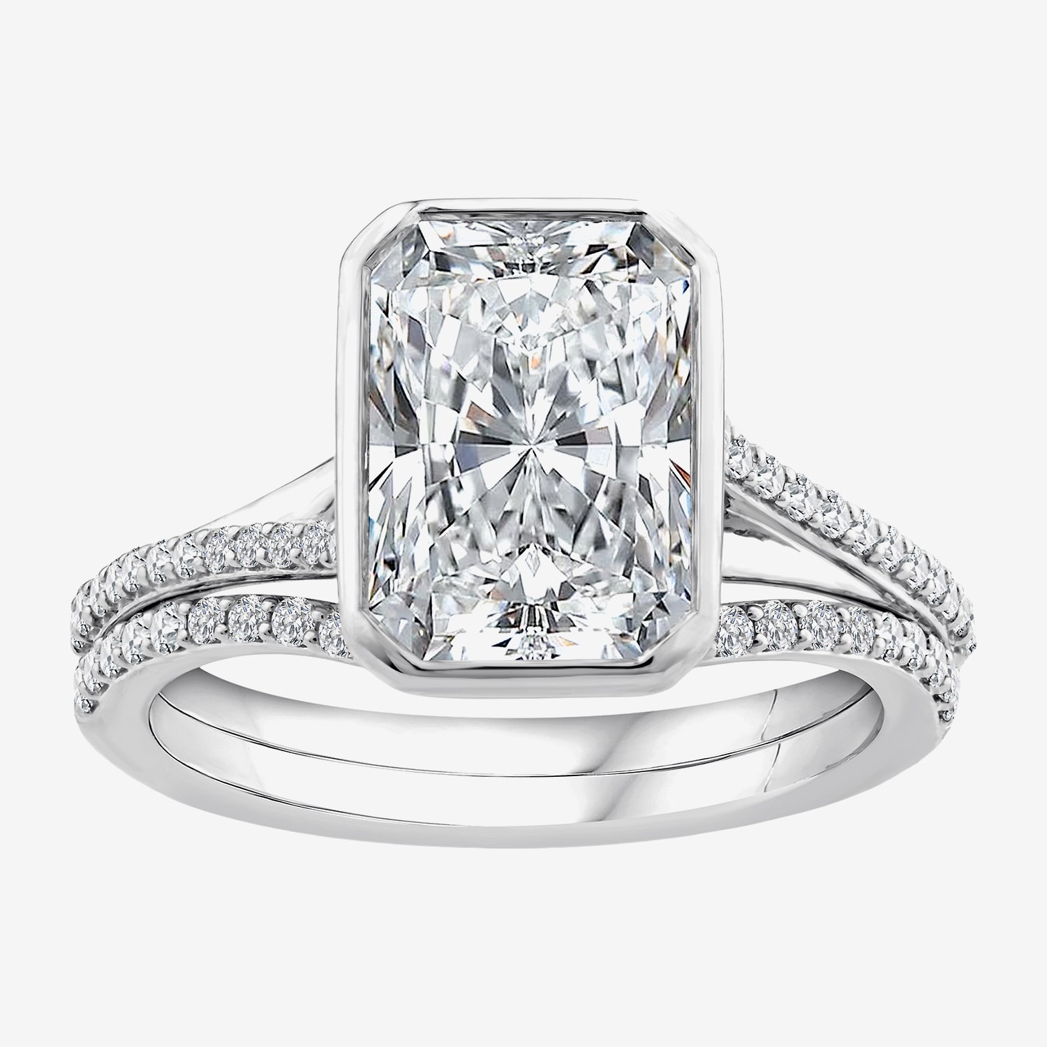 Grown Gorgeous (F / Vs2) Womens 3 1/4 CT. T.W. Lab White Diamond 14K Gold Rectangular Side Stone Bridal Set