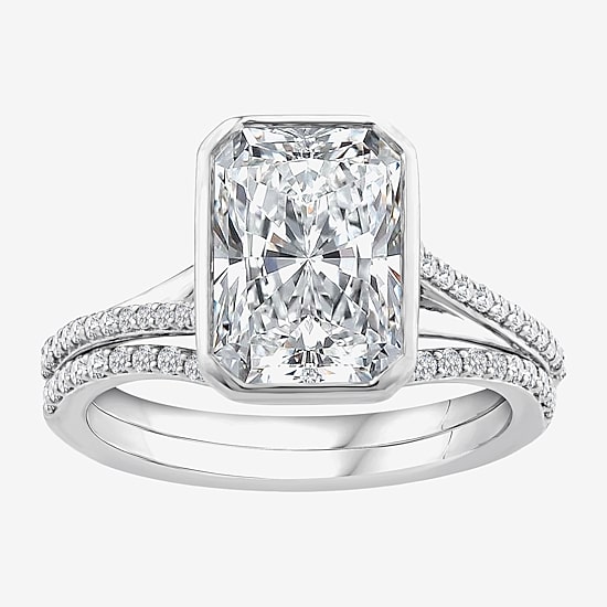 Grown Gorgeous (F / Vs2) Womens 3 1/4 CT. T.W. Lab Grown White Diamond 14K Gold Rectangular Side Stone Bridal Set
