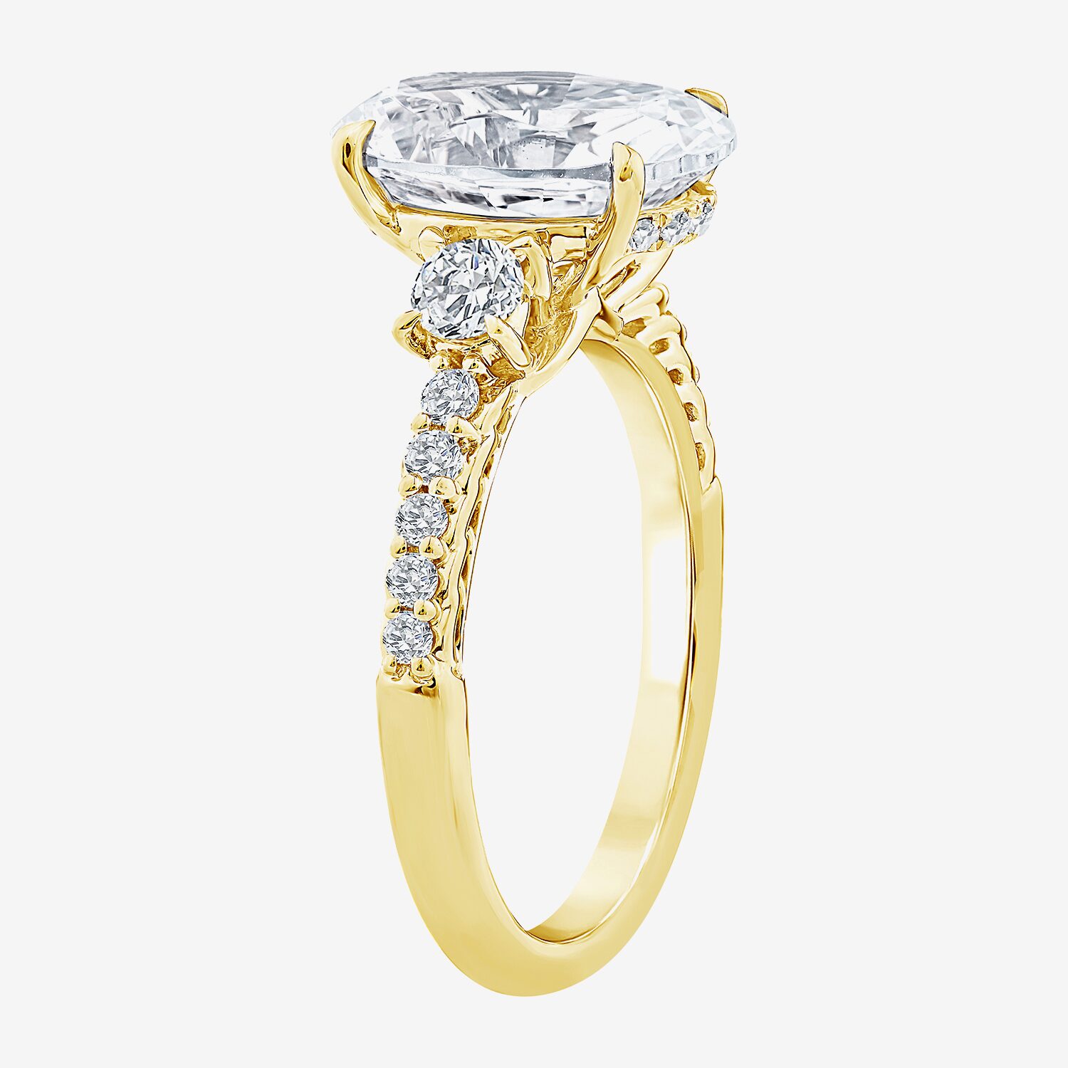 (F / Vs2) Womens 3 1/2 CT. T.W Lab Grown White Diamond 10K Gold Oval Side Stone Engagement Ring