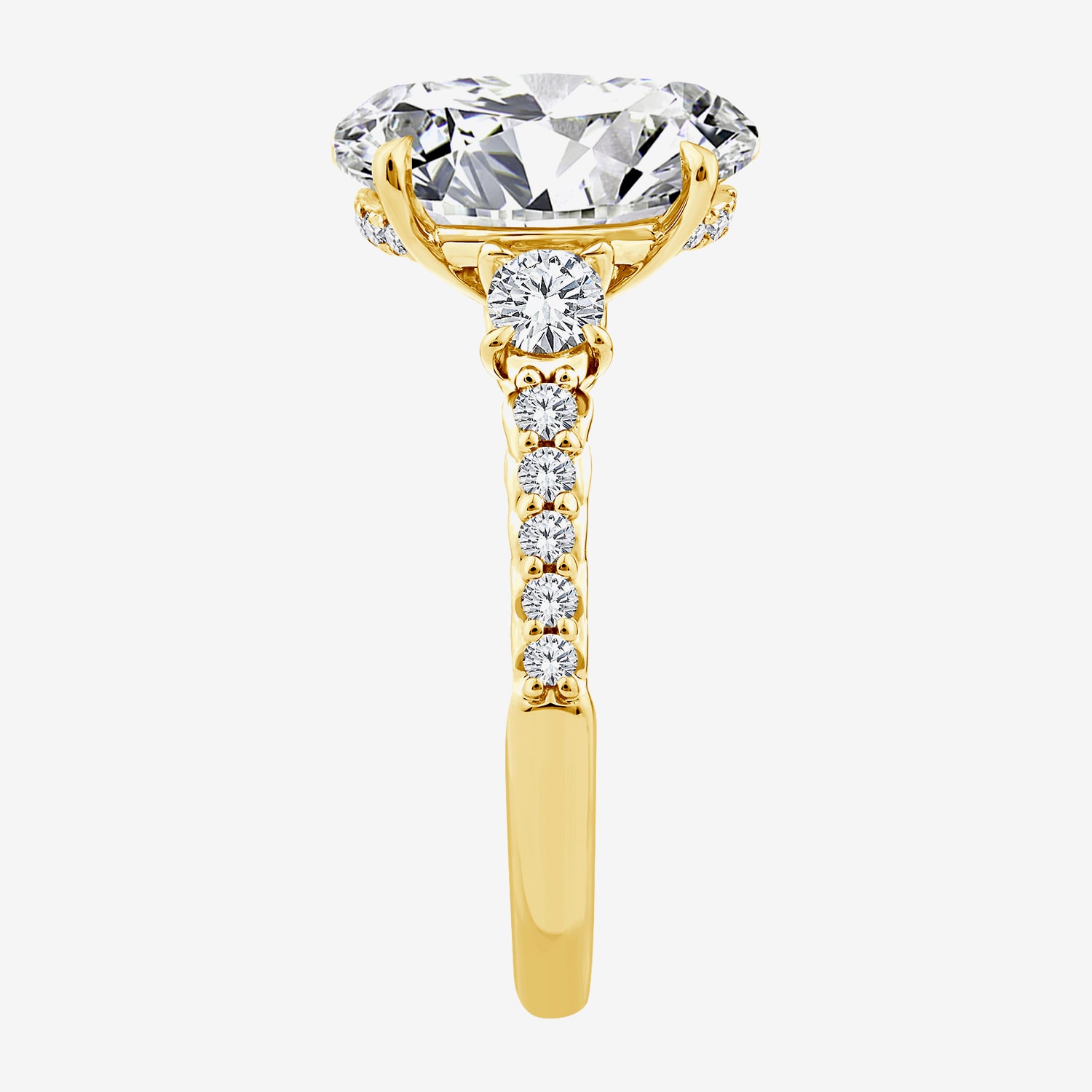 (F / Vs2) Womens 3 1/2 CT. T.W Lab Grown White Diamond 10K Gold Oval Side Stone Engagement Ring